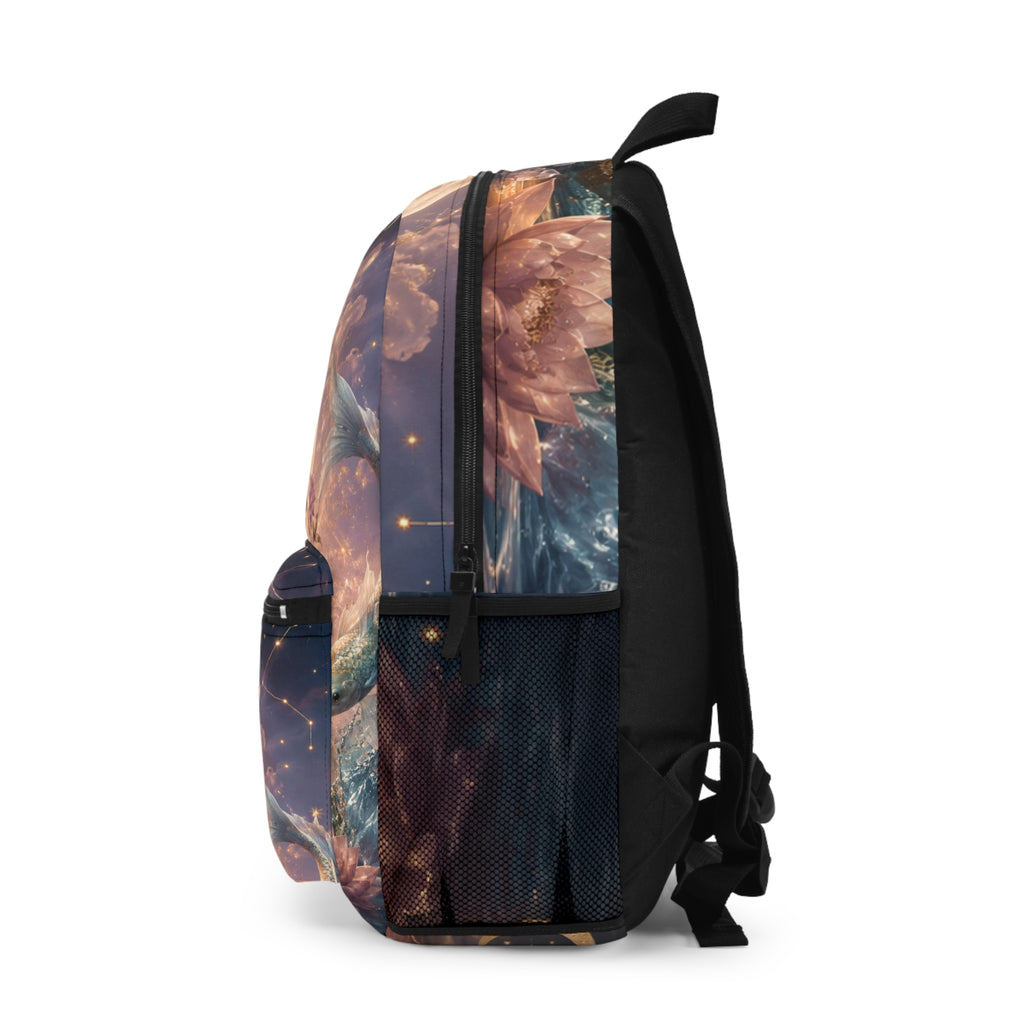 Pisces Zodiac Backpack — Spiritual Astrology Bag with "I Flow I Feel I Heal" Design