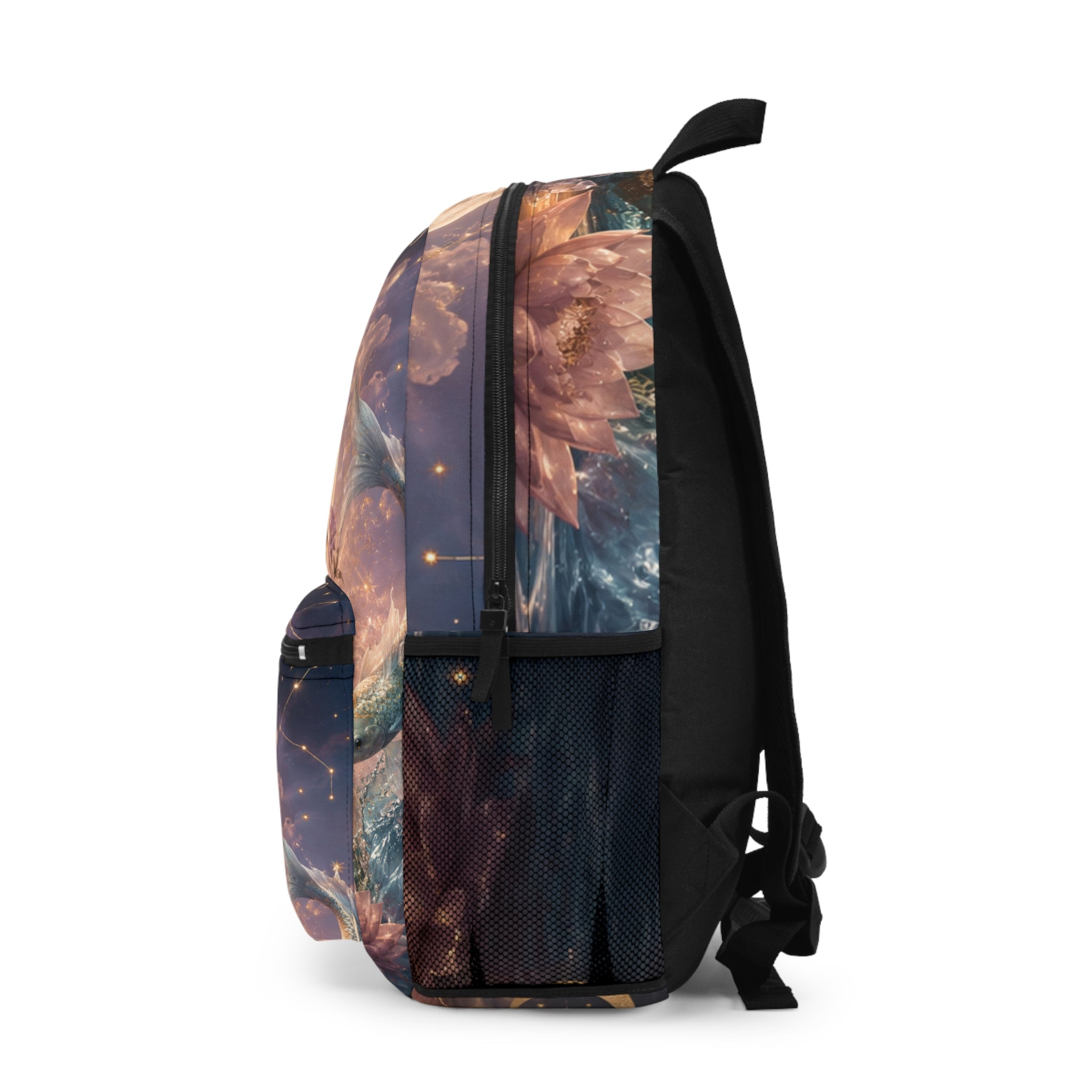Pisces Zodiac Backpack — Spiritual Astrology Bag with "I Flow I Feel I Heal" Design