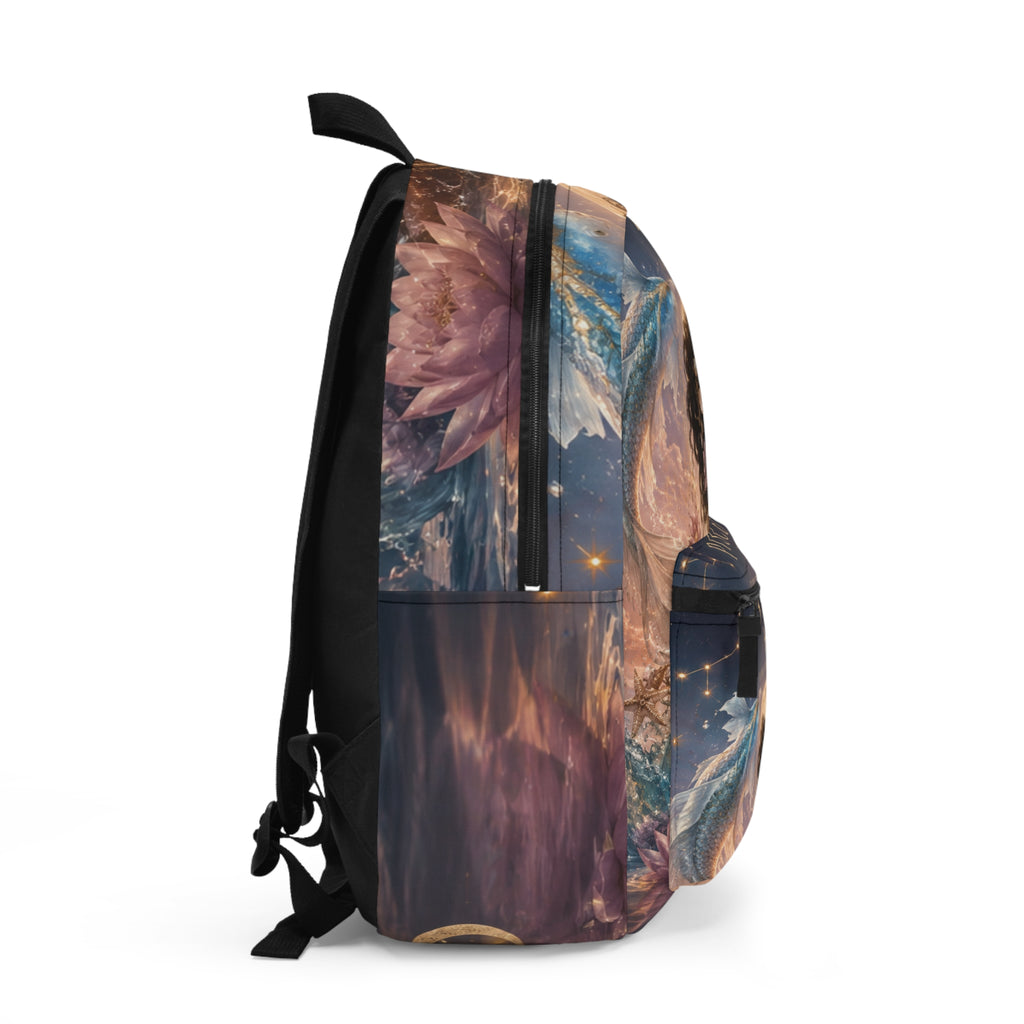 Pisces Zodiac Backpack — Spiritual Astrology Bag with "I Flow I Feel I Heal" Design