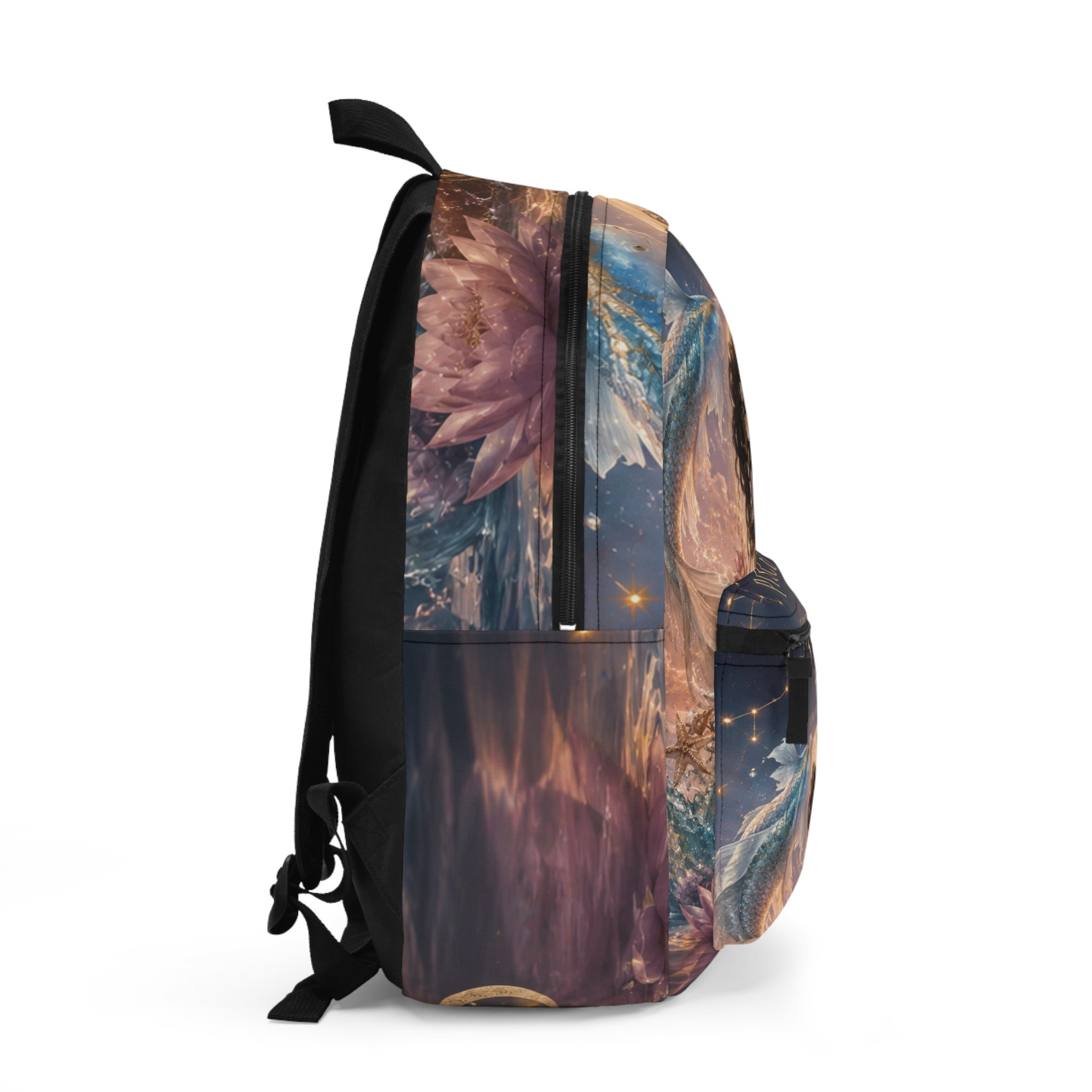 Pisces Zodiac Backpack — Spiritual Astrology Bag with "I Flow I Feel I Heal" Design