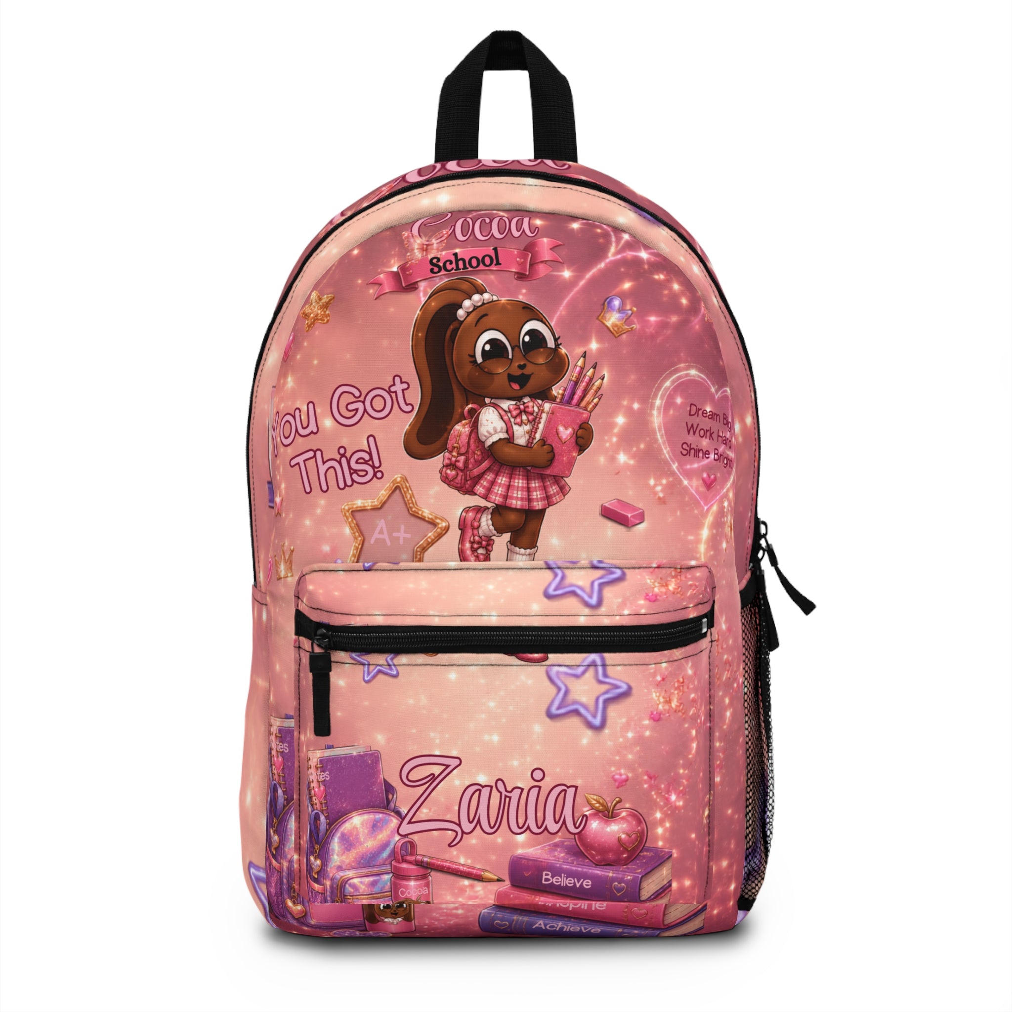 Girls' Personalized Pink 'You Got This' School Backpack — Zaria Name Book & Star Design