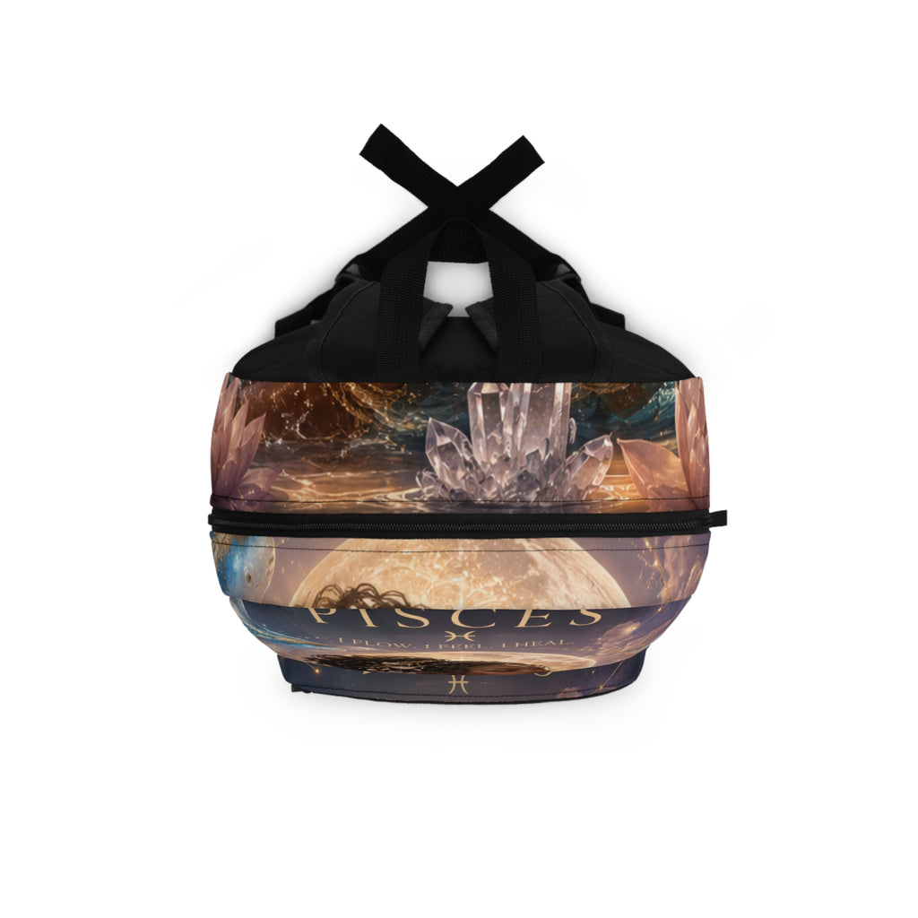 Pisces Zodiac Backpack — Spiritual Astrology Bag with "I Flow I Feel I Heal" Design